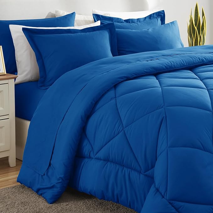 CozyLux Oversized Queen Comforter Set Classic Blue - 7 Pieces Bed in a Bag Comforter Set with Sheets, Luxury Soft Bed Set, Bedding Set with Down Alternative Comforter, Sheets, Pillowcases & Shams