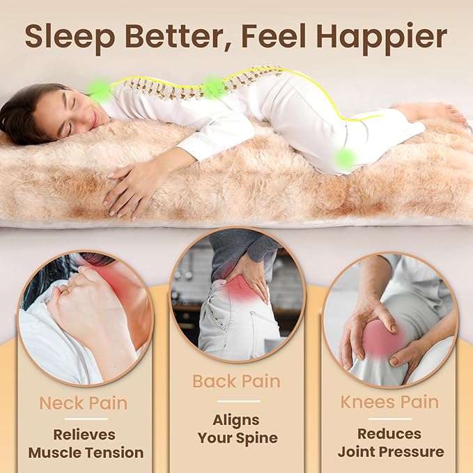 ZonLi Fluffy Body Pillow for Adults, Fuzzy Faux Fur Body Pillow with Shredded Memory Foam, Adjustable Support for Side Sleepers, Pregnancy & Decor, Gifts, 20 x 54 Inch, Light Tan