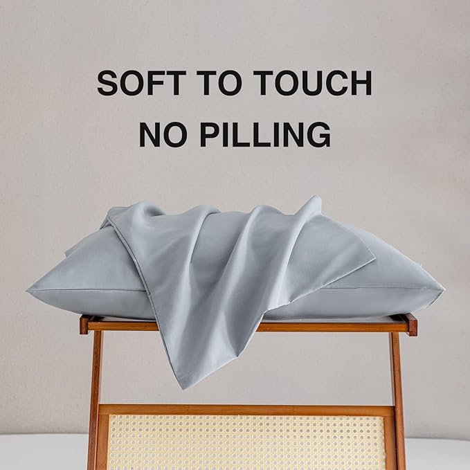 MINIPANDA Light Grey Pillow Cases Set of 4 Queen Size - Gray Pillow Cases Super Soft, Smooth and Breathable - Envelope Design - Machine Washable Lightweight (20X30 Inches (4 PIECE))