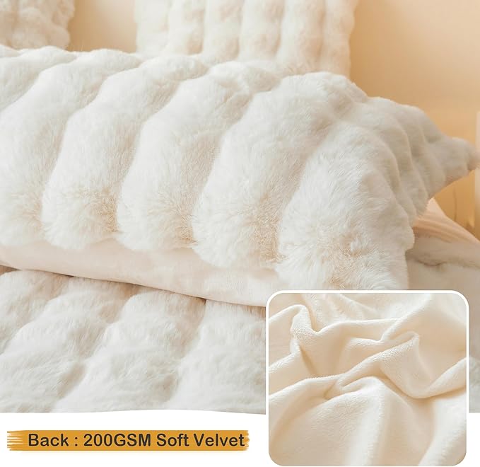 LIFEREVO Fluffy Faux Rabbit Fur Body Pillow Cover, Luxury Ivory Bubble Shaggy Plush Bed Body Pillowcase with Zipper Closure, Long 20"x54" Fuzzy Furry Pillow Case for Adults Kids Girls Teens, Beige