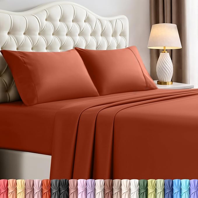 Utopia Bedding Full Size Sheet Set – 4 Piece Bed Sheets, Soft and Breathable Microfiber, Includes 1 Fitted Sheet, 1 Flat Sheet and 2 Pillowcases – OekoTex (Orange)