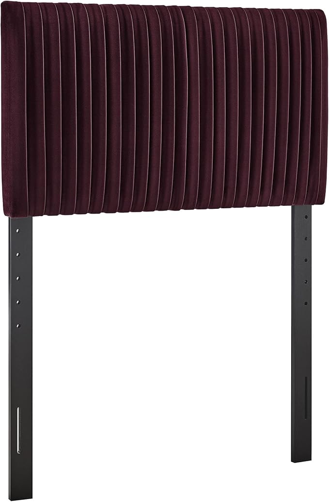 Modway Eloise Twin Velvet Headboard with Ruched Details in Mulberry - Modern Bed Headboard Only with Stain-Resistant Performance Upholstery, Height-Adjustable Mount