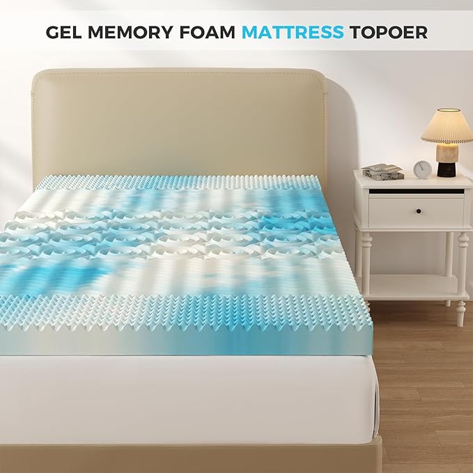 DUMOS 2 Inch Memory Foam Mattress Topper Twin, 5-Zone Cooling Gel Infused Pressure Relief Bed Topper for Back & Hip Pain, Soft Dorm RV Camping Mattress Pad, Blue