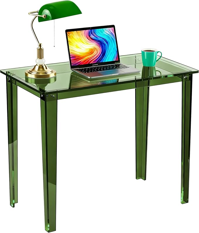 Acrylic Desk, Clear Modern Writing Table for Home Office (Green, Small)