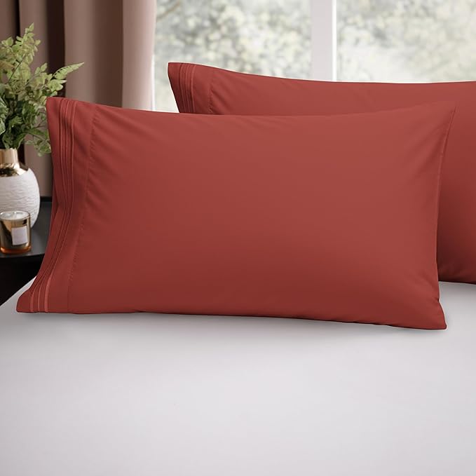 Elegant Comfort Luxury Ultra-Soft 2-Piece Pillowcase Set - 1500 Premium Hotel Quality Microfiber Double Brushed - Wrinkle Resistant, King Size, Rust