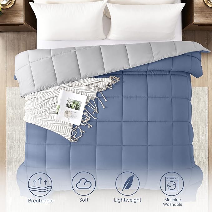 Homelike Moment California King Comforter - Blue Duvet Insert Down Alternative Bed Comforter, Lightweight Bedding Comforters Cal King Size Quilted Soft All Season Reversible Blue/Grey