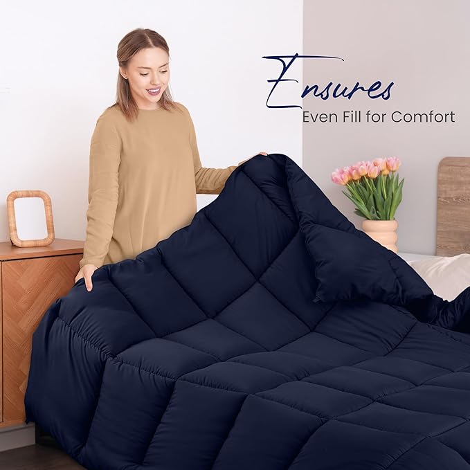 Utopia Bedding Comforters King Size, All Season Duvet Insert, Down Alternative Box Stitched Bed Comforter with Corner Tabs, Machine Washable (Navy)