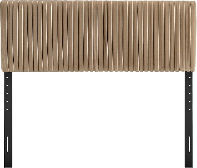 Modway Eloise King Velvet Headboard with Ruched Details in Taupe - Modern Bed Headboard Only with Stain-Resistant Performance Upholstery, Height-Adjustable Mount