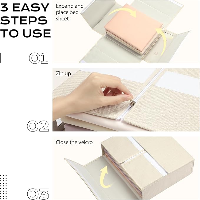 Yecaye 4 Pack Bed Sheet Organizer, Foldable Linen Closet Organizers and Storage (Queen & King Size) with Window & Label, Bedding Storage Box for Bedsheets, Duvet Covers and Pillow, Beige