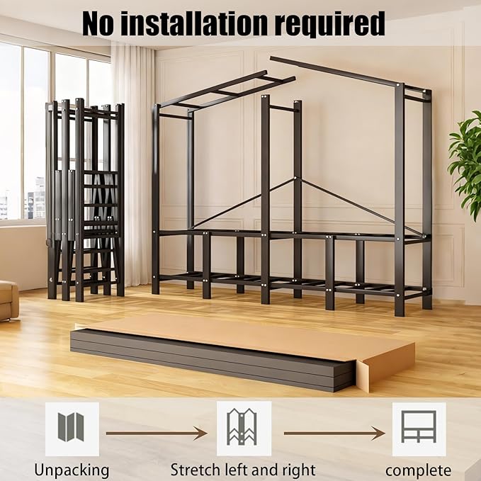 Freestanding Heavy Duty Wardrobe Closet with Magnetic Door, Portable Metal Closets, Foldable Wardrobecloset Organizers and Storage, for Bedrooms, Apartments, and Tenant (Black, 39.4in)