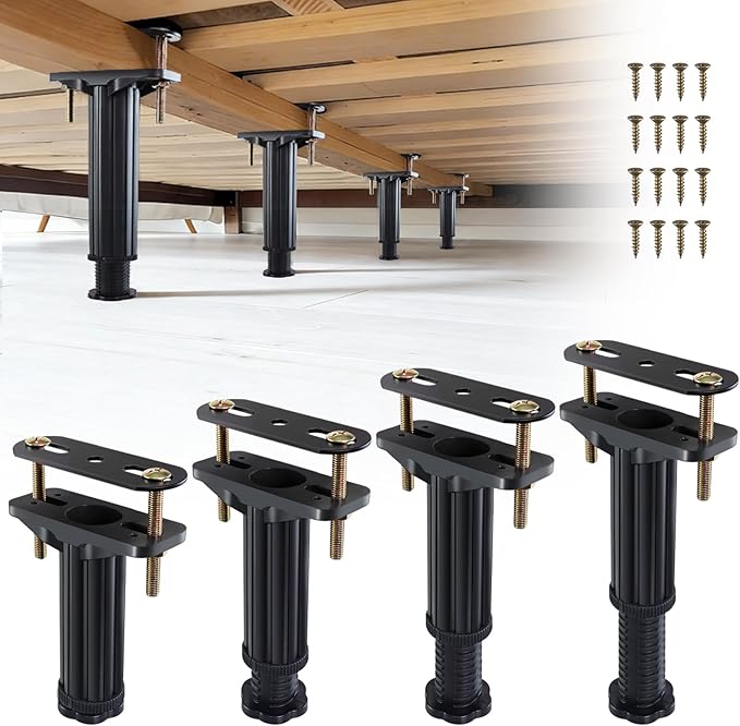YHK 4PCS Adjustable Height Bed Support Legs 5.0-7.8inch, Heavy Duty Bed Frame Support Legs for Bed Slat and Frame, Plastic Bed Frame Support Replacement Bed Support Reinforcement Parts