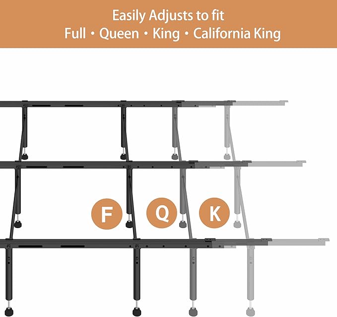 Bed Frame Support System - 3 Cross Rails and 6 Adjustable Legs,Universal Strong Center Support Beams for Full, Queen and King,California King Metal/Wood/Upholstered Bed