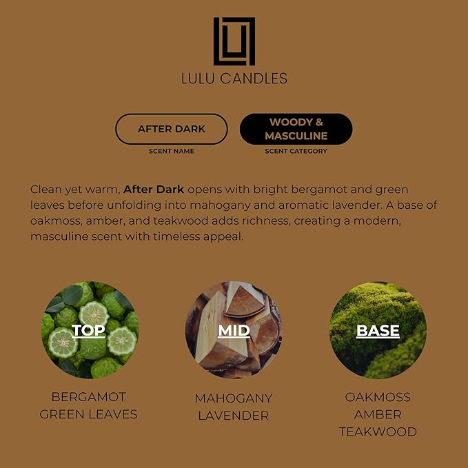 Lulu Candles - After Dark - Mahogany Teak - Luxury Fragrance Oil for Waterless Cold Air Diffusers - Aromatherapy Fragrance Oil Blend for the Home or Office – Smells Sexy & Mysterious - 120mL 4.0 fl oz