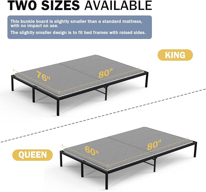 Bunkie Board King Size 76"x80" for Under Mattress Bed Support, Heavy Duty Reinforced Wood with Anti-Sag, Light Thin/Breathable, Noise Minimizing, Fits Metal Frames/Platform Beds/Sleeper Sofa