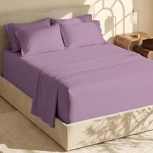 Hearth & Harbor Extra Deep Pocket Queen Sheets Sets - Fits Mattress 18-24 Inches Deep - Extra Deep Pocket Sheets - 6 Piece Queen Size - Lavender Dream