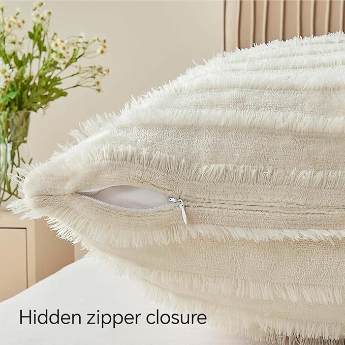 BEDELITE Velvet Pillow Covers 18x18 with Zipper, 2 Pack Super Soft Square Pillow Covers for Bedroom, Sofa, Luxury Cozy Fleece Pillowcases for All Seasons(18x18 Inches, Beige-Boho)