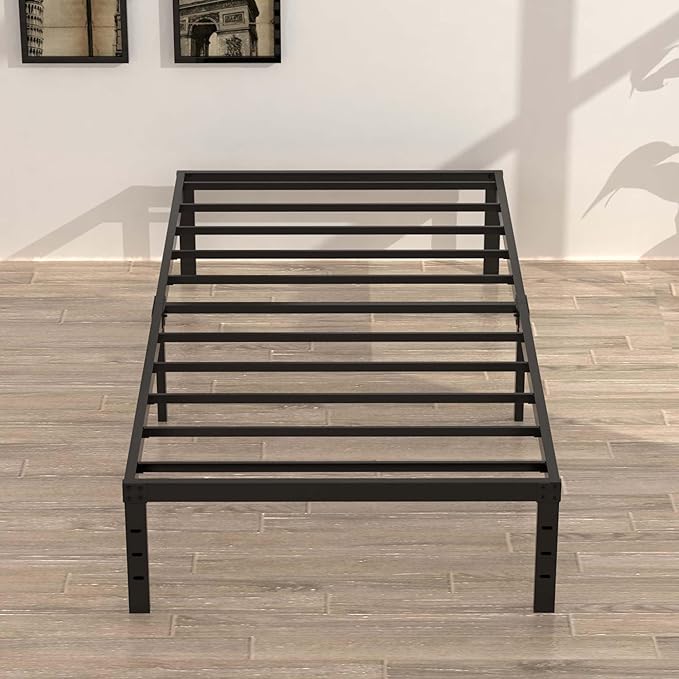 Upcanso 16 Inch Narrow Twin Bed Frame 30x75 No Box Spring Needed, Metal Platform 75x30 Narrow Twin Bed Frames, Eassy Assembly 3,500 lbs Heavy Duty Bedframes, Black