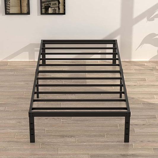 Upcanso 16 Inch Narrow Twin Bed Frame 30x75 No Box Spring Needed, Metal Platform 75x30 Narrow Twin Bed Frames, Eassy Assembly 3,500 lbs Heavy Duty Bedframes, Black