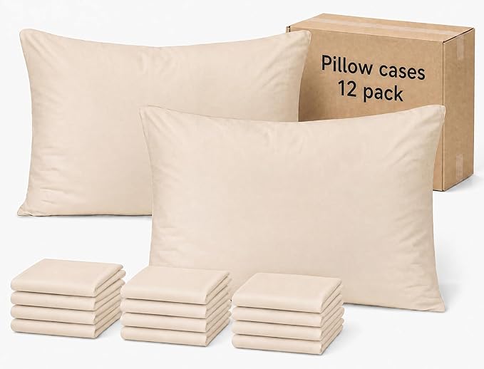 ZPECC Pillow Cases Standard Size Set of 12, 20x26 Envelope Closure Pillowcases, Soft Plain Brushed Microfiber Covers Hypoallergenic Breathable, Beige