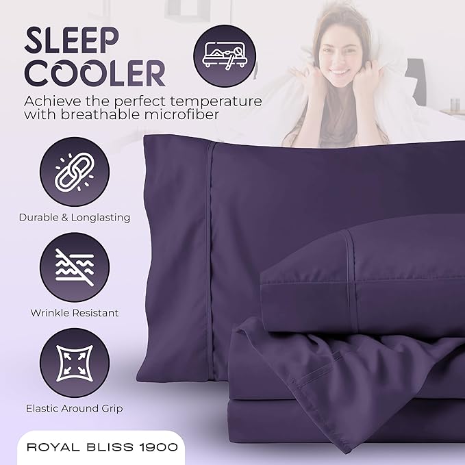 Split Queen Sheets - 5 Pcs Set for Adjustable Bed - Soft, Wrinkle-Resistant (Plum)
