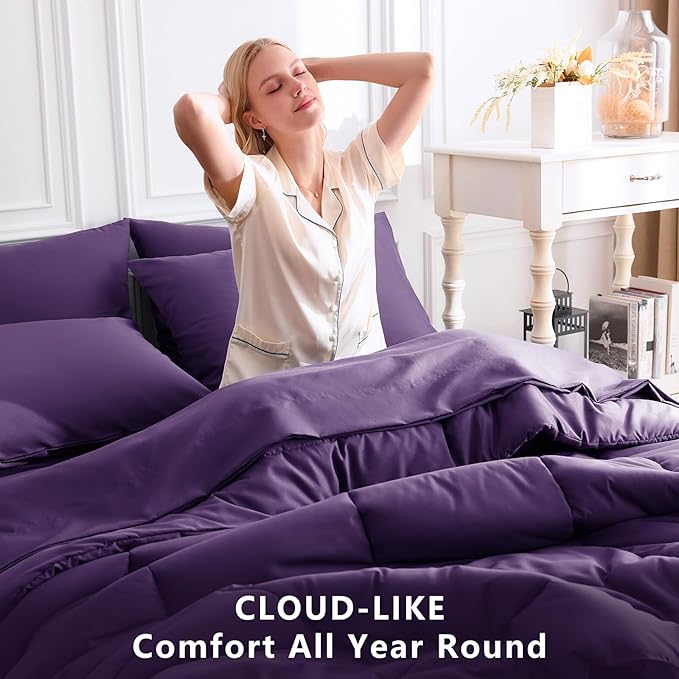 CozyLux Full Size Comforter Sets Purple, 7 Pieces Bed in a Bag, Purple Comforter Full Size, All Season Bedding Sets with Stitch Quilted Comforter, Flat Sheet, Fitted Sheet, Pillowcases