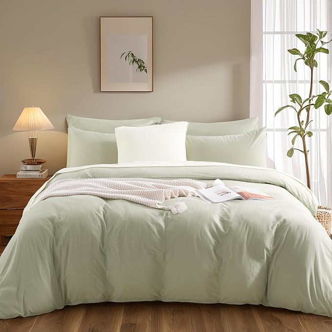NEXHOME PRO Twin Duvet Cover Set – 100% Certified Organic Cotton with Washed Feel & Linen-Like Texture, Comfortable & Breathable, Home Bedding Set Sage Green (No Comforter)