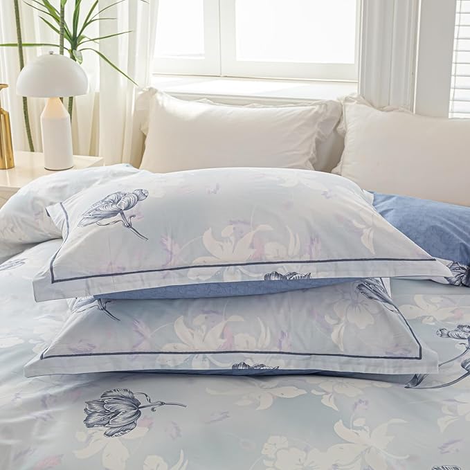 OAITE Duvet Cover Set King Size Floral Pattern 500 Thread Count Ultra Soft 100% Cotton Duvet Cover Sets 3-PC, Breathable Duvet Cover with Zipper Closure & Corner Ties