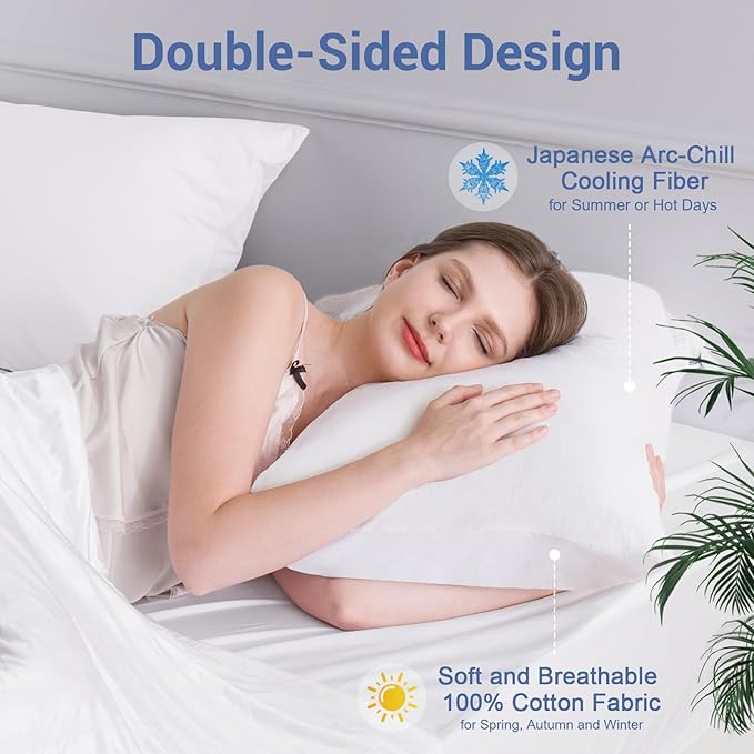 Elegear Cooling Pillow Cases for Hot Sleepers, Japanese Q-Max 0.5 Cooling Pillowcases, Both Sides[Cooling/Cotton], Breathable Soft Pillowcase for Hair and Skin, Set of 2-White (King (20" x 36"))