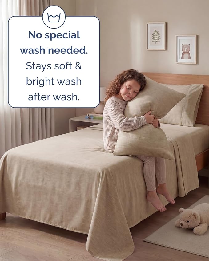 Twin 4 Piece Sheet Set - Comfy, Breathable & Cooling - Soft Hotel Luxury Bedding for Women, Men, Kids, Teens and Children - 1 Flat & 1 Fitted Sheet & 2 Pillowcases with Deep Pockets - Heathered Beige