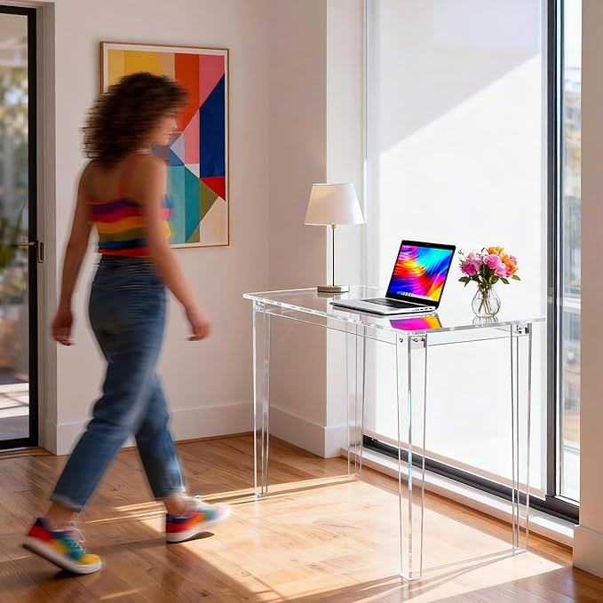 Acrylic Desk, Clear Modern Writing Table for Home Office (Clear, Small)