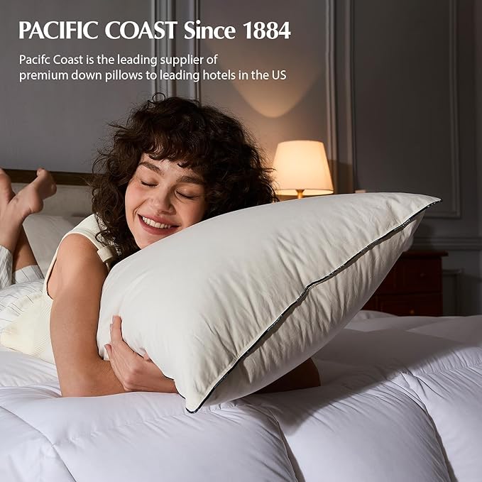 Pacific Coast Down Pillow, Luxury Hotel Collection Bed Pillow for Sleeping, King Size of 1, 100% Organic Cotton Shell, 650 Fill Power, Soft Pillows, Suit for Stomach Sleepers