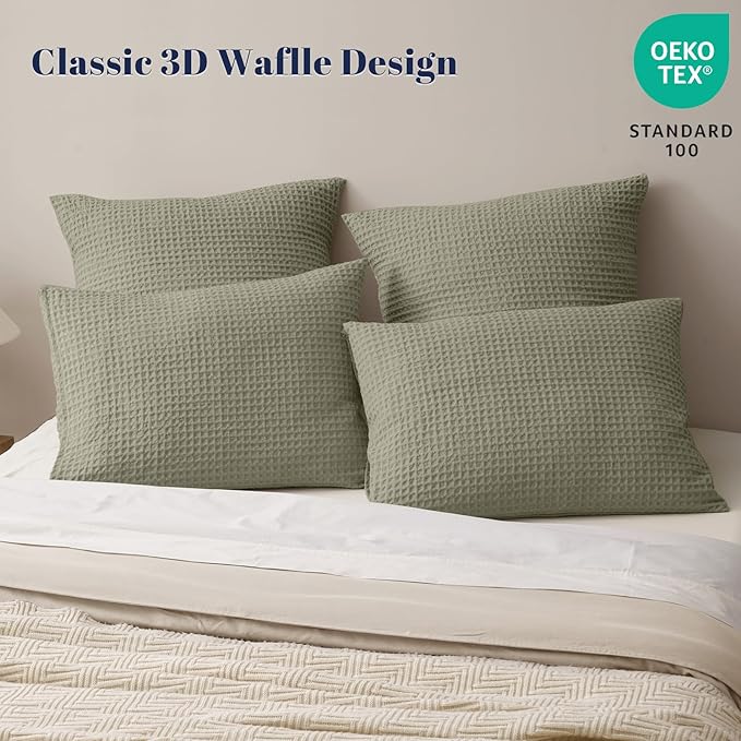 PHF Ultra Soft Waffle Weave Pillow Shams King Size, No Insert, 2 Pack 20" x 36" Pillowcases,Breathable & Skin-Friendly Pillow Cases, Stylish Decorative Bed Pillow Cases Covers,Dusty Sage