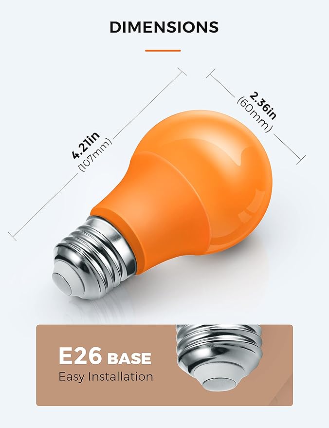 L LOHAS LED Halloween Orange Purple LED Light Bulbs Outdoor [4-Pack], 9W(60W Equivalent) A19 Orange Purple Colored Light Bulb Indoor, E26 Base, Not-Dim