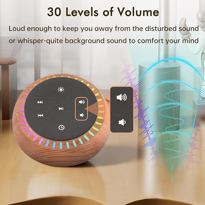 DreamSky Sound Machine for Sleep, White Noise for Sleeping Adults & Baby, Brown Noise Fan for Office Privacy & Noise Canceling, 26 Sounds & RGB Light, USB-C Powered for Home Travel