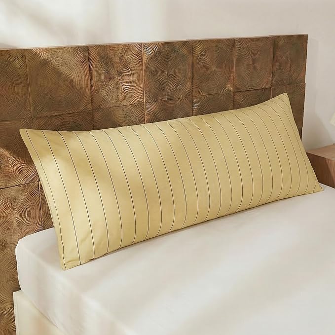 Merryword Striped Body Pillow Cover 20x54inches, 100% Cotton Long Pillowcase, Yellow Striped Pillowcase, Luxury Linen Like Pillowcase, Soft Breathable Pinstripe Pillow Case, 1-Piece