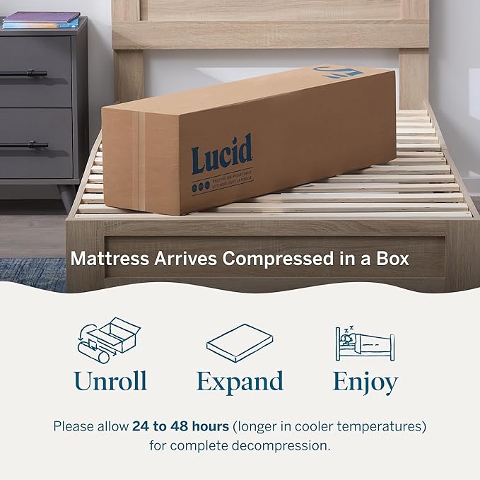 Lucid 5 Inch Memory Foam Mattress - Firm Feel - Infused with Refreshing Bamboo Charcoal and Cooling Gel - Bed in a Box - Temperature Regulating - Short Queen Size - RV or Camper Van Size