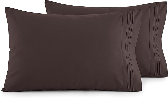 Elegant Comfort Luxury Ultra-Soft 2-Piece Pillowcase Set - 1500 Premium Hotel Quality Microfiber Double Brushed - Wrinkle Resistant, Chocolate Brown, Standard/Queen Size