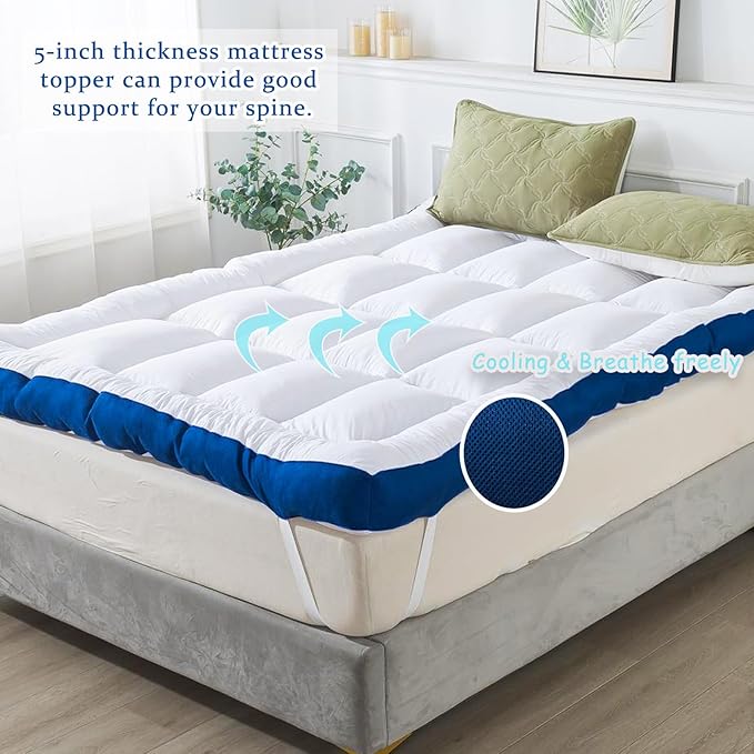 WhatsBedding 5 Inch King Mattress Topper for Back Pain Relief, Filled with Breathable & Soft Memory Foam Pillow Top,4 Elastic Straps