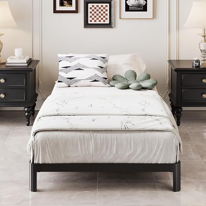 Lutown-Teen 5 Inch Low Twin Bed Frames with Rounded Corner Legs, 1000 LBS Heavy Duty Metal Twin Platform Bed Frame with Steel Slats Support, No Box Spring Needed, Noise Free, Easy Assembly