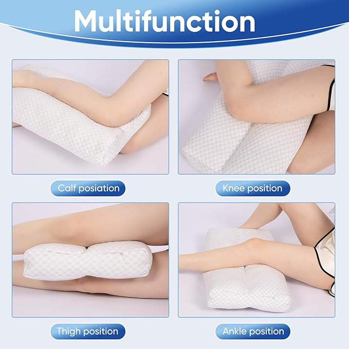 Cooling Knee Pillow for Side Sleeper, 3"Leg Pillow for Side Sleeping, 100% Cooling Fabric Pillow for Between Knees While Sleeping - High Support Alternative for Relieving Leg, Back, and Knee Pain