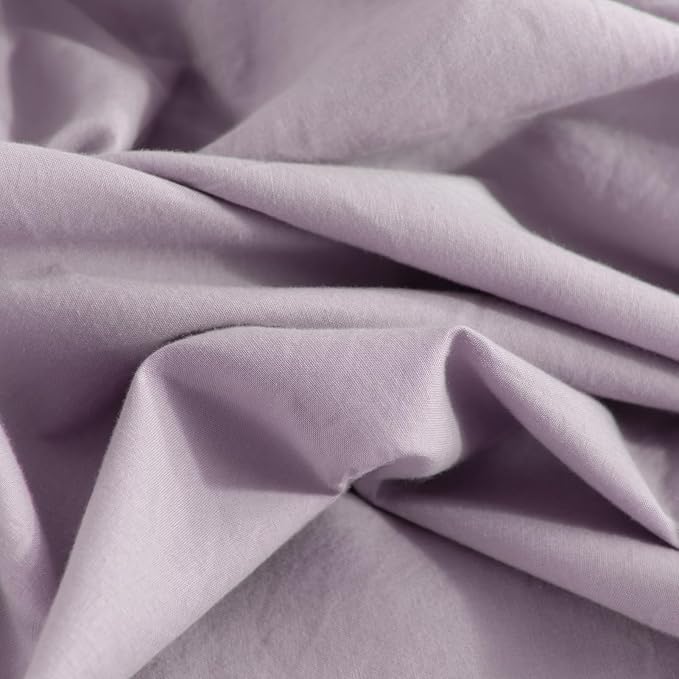 NEXHOME PRO Duvet Cover Set 100% Washed Cotton Kids Twin XL 66"x92", Organic Natural Linen Like Textured 2 Pieces Bedding Set Lavender Lilac with Zipper Closure, Corner Ties, Breathable (No Comforter)