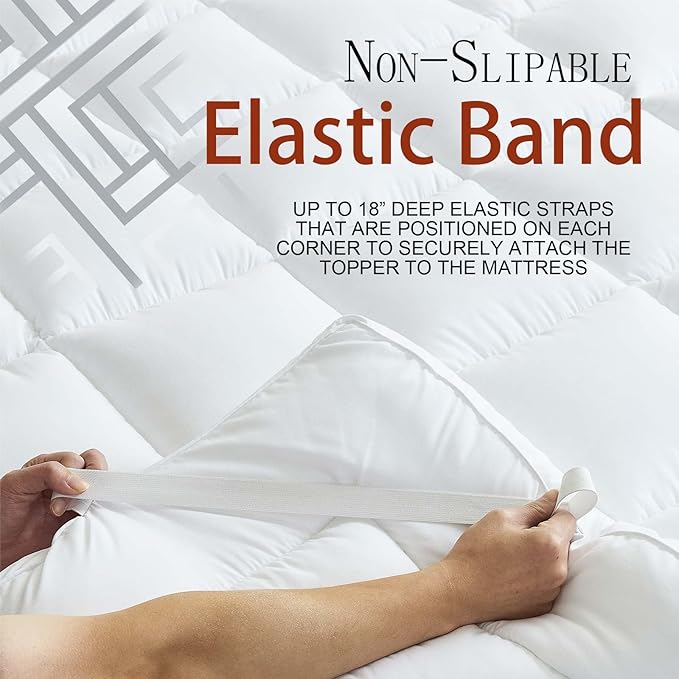 Luxury Hotel Sellected 3 Inch Mattress Topper, Goose-Down-Like Fiber Mattress Topper for Any Season Any Room, Ultra Fluffy and Long-Lasting, Durable, 4 Elastic Bands, Twin