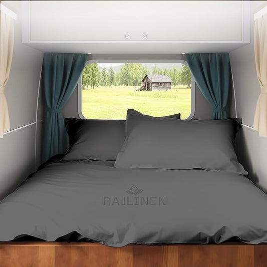 Rajlinen RV Camper King RV Camper Sheet Set (72x80) – 100% Egyptian Cotton, Soft & Cooling, 16” Deep Pocket Fitted Sheet, Luxury Hotel Quality Bedding for RVs, Campers & Motorhomes (Dark Grey Solid)