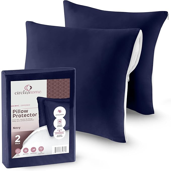 CIRCLESHOME Throw Pillow Protectors - 100% Cotton Breathable Pillowcases - 22 X 22 Square Pillowcases - Protects Pillows from Dirt, Dust and Debris (Square Pillow - 2 Pack- 22x22)