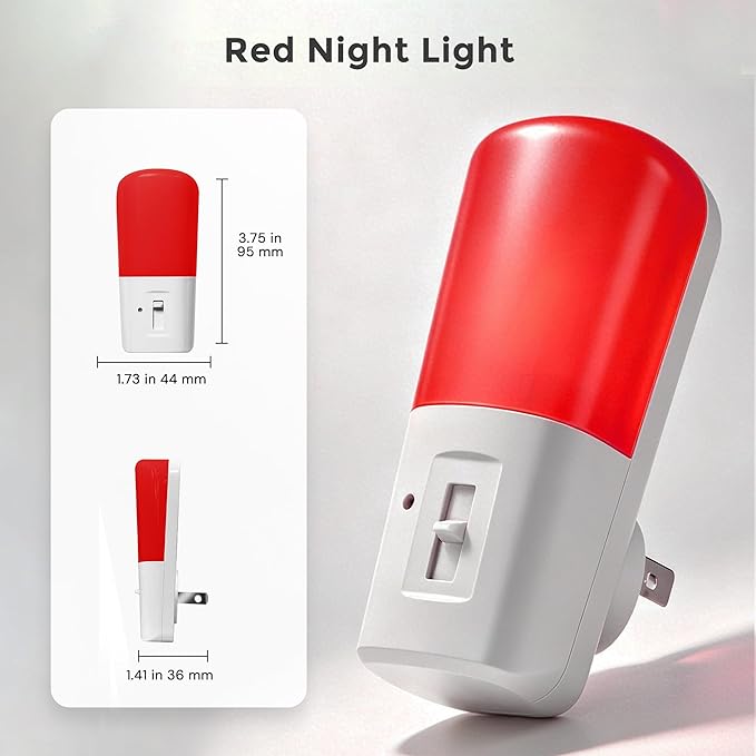 LOHAS-LED Red Light Night Light Plug in, Dimmable LED Night Lights 2 Pack, Dusk to Dawn Sensor, Sleep Aid Red, 0-80LM Adjustable Brightness Red Nightlight for Nursery Kids Room Hallway Kitchen Gift
