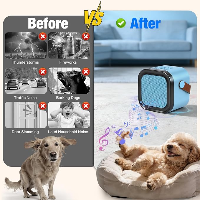 White Noise Sound Machine for Dogs, Calming Pet Anti Barking Device with Bark & Noise Detection, 20 Sounds, 7 Volume Levels, Timer, Helps Sleep & Ease Separation Anxiety, Creates Calm Space Anywhere