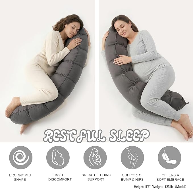 Peallow(Pat. Pend) – Long Round Body Pillow for Adults, Bolster Pillow for Sleeping, Soft and Supportive Pillow for Sleeping & Lumbar Support (Urban Grey, 59")