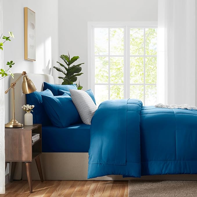 CozyLux Queen Comforter Set Teal, 7 Pieces Bed in a Bag, Teal Comforters Queen Size, All Season Bedding Sets with Stitch Quilted Comforter, Flat Sheet, Fitted Sheet, Pillowcases