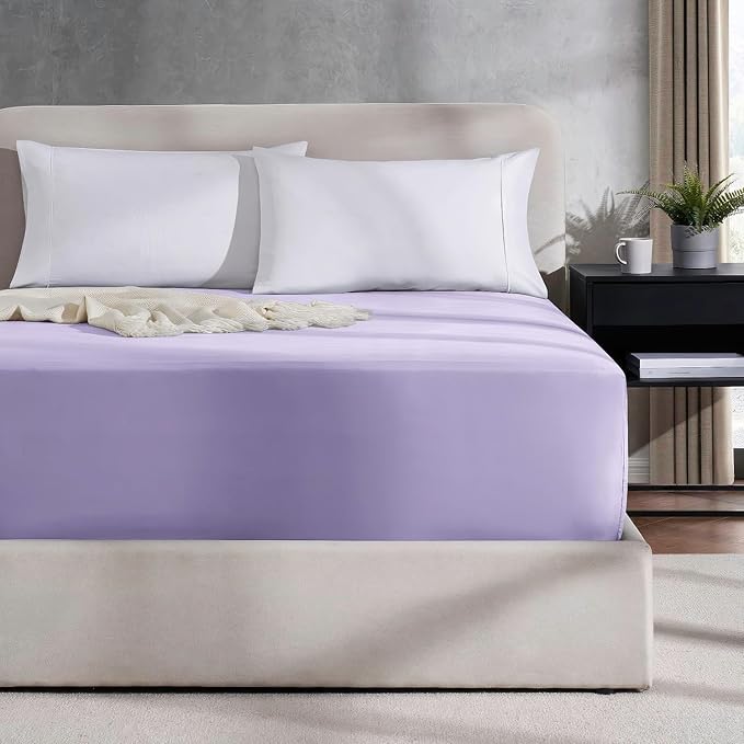 Nestl 2 Pack Lavender Fitted Sheet Extra Deep Pocket, Hotel Luxury TwinFitted Sheet Only Easily Fits 18 to 24 Inch Mattress, Super Soft, Wrinkle-Free and Breathable with Corner Straps