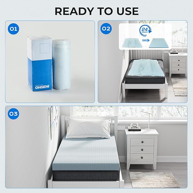 OhGeni 2 Inch Twin Size Memory Foam Mattress Topper Pad with Cover, Soft Bed Cover with Anti-Slip Base, Enhanced with Cooling Gel，Removable & Washable，College Dorm Room Essential